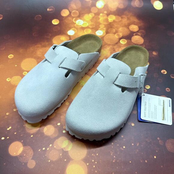 🎁Birkenstock Boston Soft Shoes Suede Sandals Clogs Mules  Black - Picture 1 of 5